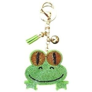 BIG EYED BULL FROG Rhinestone Puffy Purse Charm-/KEYRING-NEW